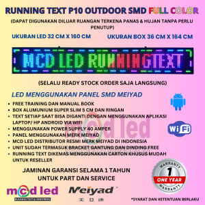 RUNNING TEXT 32X160 CM P10 LED SMD OUTDOOR RGB FULL COLOR UKURAN BOX 36X164 CM